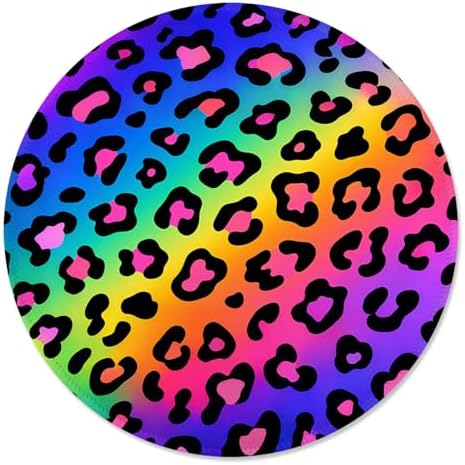 ITNRSIIET Mouse Pad Non-Slip Rubber Base Smooth Surface Stitched Edges Waterproof Durable Compatible with All Mice for Office & Gaming, Desk Accessory, Diameter 8.7 inch, RainbowLeopard
