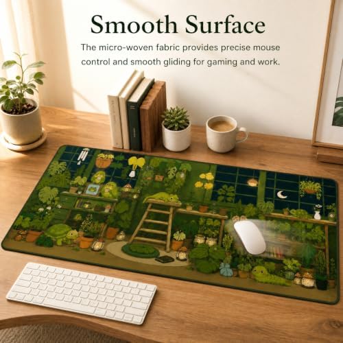Cute Animal Mouse Pad 31.5x15.7 in, Kawaii Green Frog Desk Mat