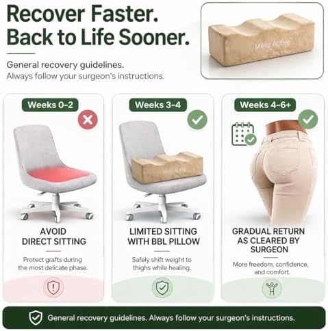 Mello Active BBL Pillow After Surgery – Doctor-Recommended, Firm & Lightweight Sitting Cushion for Post-Op Recovery – Portable Support for Home, Car & Office – Ultimate Comfort & Stability Khaki