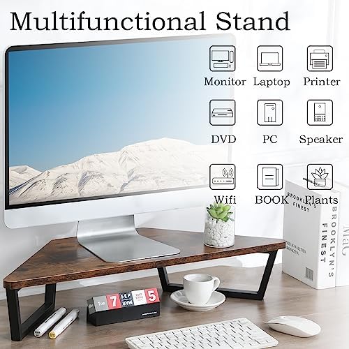 TEAMIX 26 inch Corner Monitor Stand Riser with Keyboard Storage, Espresso