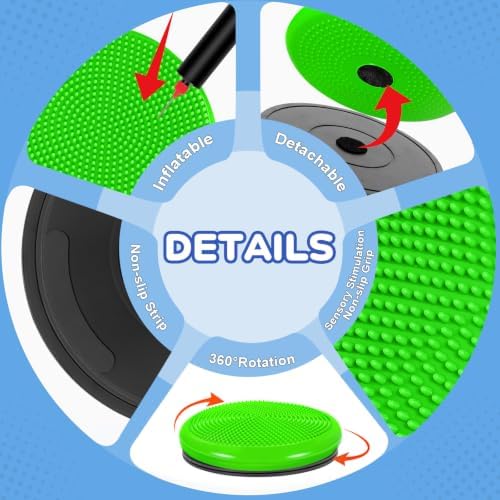 Wobble Cushion, Fimeetoy 360°Spinning Wiggle Seat, ADHD Sensory Chair,Flexible Seating in Classroom & Home,ADHD Tools for Kids,2-in-1 Detachable Balance Pad,Fidget for Focus-Green