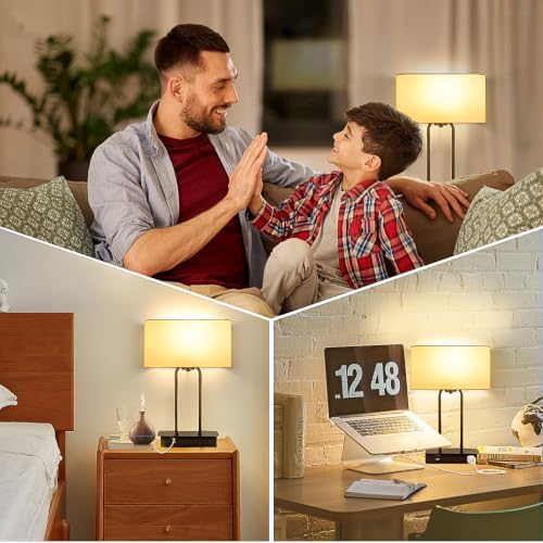BesLowe 16’’ Table Lamp for Bedroom, Bedside Nightstand Lamp with LED Bulb