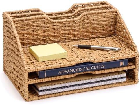 RattanView Desk File Organizer, Woven Mail Organizer Countertop, Paper Rope