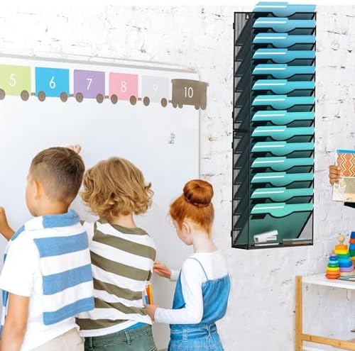 Gawerk 15-Tier Wall File Organizer Hanging Wall File Holder Wall Mount Paper Folder Organize, Mesh Magazine Document Mail Organizer Wall Organizer for Office School Home, Black