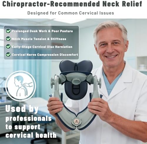 Zenopax Neck Stretcher Cervical Traction, Adjustable Neck Traction Device, Neck Stretcher for Neck Pain Relief with Dual-Adjustable Chin Rest, Ergonomic & Breathable for Home Use, Office(Olive Green)
