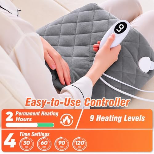 3 lb Weighted Heating Pad for Neck and Shoulders and Back, Thanksgiving Gifts for Women, Birthday Gifts for Men Her, Neck Heating Pad with 9 Heat Options 4 Auto-Off Timer, Grey