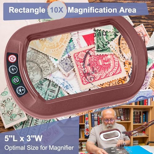14.35" Large Magnifying Glass with Light and Clamp, Real Glass, 5 Color Modes, Stepless Dimmable, Lighted Magnifier with Stand Hands Free, LED Swing Arm Desk Lamp for Close Work, Craft, Red