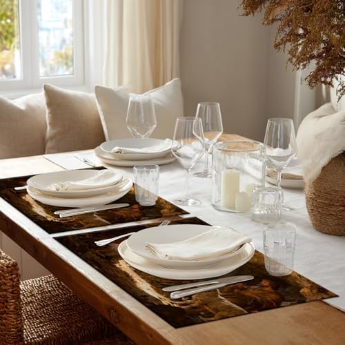 Shrahala Beige Christmas Christ Set Of 4 12 X 18 Inch Linen Placemats , Blue Christian Christian Burlap Table Mat Washable Double Layered Heat Insulation For Indoor/Outdoor
