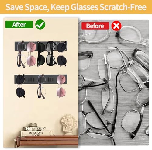 2 Pack Wooden Sunglasses Organizer Wall Mounted - Rustic Sunglass Holder for RV, Garage Door, Office & Home Decor - Glasses Storage Display Rack Gift for Women, Husband, Sunglass Lovers