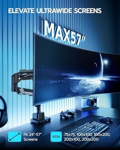 ARES WING Ultrawide Monitor Arm with USB for 24 to 57 Inch Screen, Black