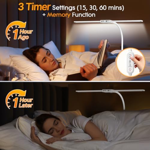 Syrinx LED Desk Lamp, Dual Head Desk Light with Clamp, Eye-Care Table Lamp