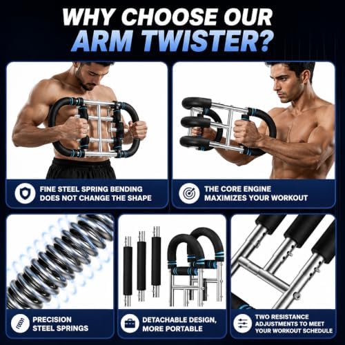 Twister Arm Trainer 20-270 lbs, NUJFITNESS Twister Bar with 3 Detachable Springs & 9 Resistance Levels, Power Chest Expander for Arm, Chest, Shoulder & Upper Body Strength Training, Home Gym Workout