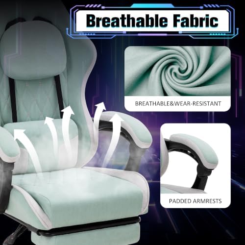 Gaming Chair with Footrest, Ergonomic Fabric Desk Chair,Green