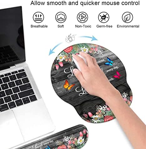 Keyboard Wrist Rest and Mouse Pad Wrist Support Set with Coasters, Ergonomic Gaming Mousepad Non-Slip PU Base for Home Office Working Studying Easy Typing & Pain Relief, Floral Quote Live Laugh Love