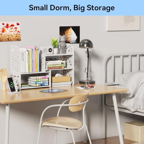 YGYQZ Adjustable Desktop Shelf Organizer, 3-Tier Desk Shelf, White Pattern