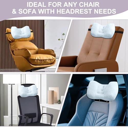 Adjustable Neck Pillow for Recliner, Headrest Pillow for Chair & Couch Support - Ergonomic Design Cushion with 2 Adjustable Strap, Recliner Head Pillow for Office, Home, Traveling (Blue)