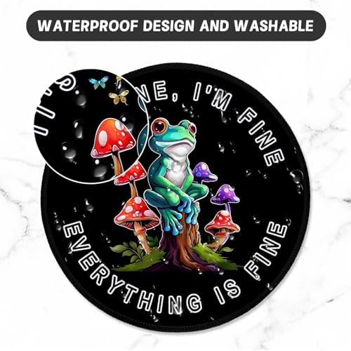 ITNRSIIET Round Mouse Pad with Stitched Edge Premium-Textured Waterproof Non-Slip Rubber Base Desktop Protection Mat Diameter 8.7 inches, Cute Frog