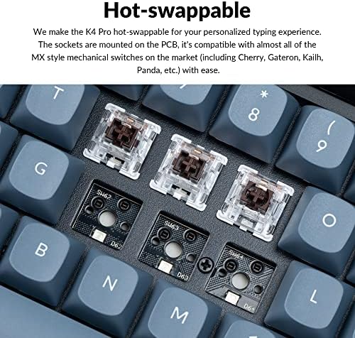 Keychron K4 Pro Custom Wireless Mechanical Keyboard, 100 Keys Hot-swappable QMK/VIA Programmable Macro with K Pro Brown Switch RGB Backlit Compatible with Mac Windows Linux - Black