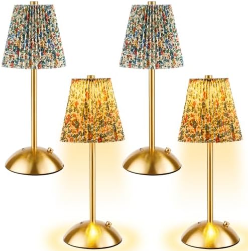 4 Pcs Cordless Table Lamp Rechargeable Touch Lamp, Gold Floral