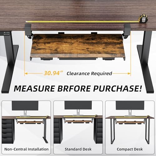 ETHU Under Desk Keyboard Tray with Metal Slide Rail, 26.8x11.8", Walnut