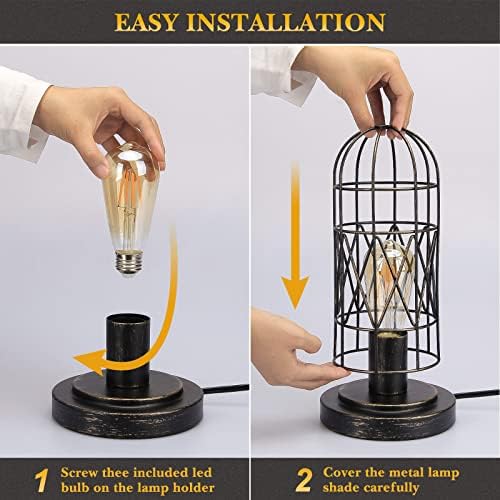 Industrial Table Lamp, 3-Way Dimmable Small Touch Lamp with Rustic Cage