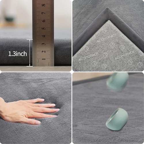 ACOMOPACK 1.3" Thick Baby Play Mat for Floor,50x50 Elasti-Foam Playpen Mat for Kids,Infants,Toddlers, Ultra Soft Crawling Mat with Non-Slip Bottom,Tummy Time,Nursery Rug,Yoga,Tatami（Dark Grey）