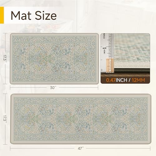 Extra Thick Anti Fatigue Blue Neutral Non-Slip Kitchen Mat 2 Piece