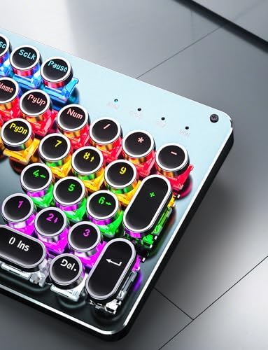 Typewriter Style Mechanical Gaming Keyboard Blue Switch, Rainbow LED Backlit Wired Computer Keyboards Mouse and Pad Combo, Metal Panel Retro Punk Round Keycaps, 104 Keys Anti-Ghost for PC Laptop Gamer