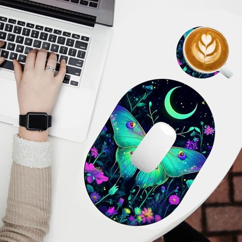 Small Mouse pad, Portable, Waterproof Non-Slip Rubber Bottom, Suitable for Wireless Mouse, Laptop Keyboard Tray for Both Men and Women, Office Travel 7.1x10.6in，Butterfly and Flower Moon