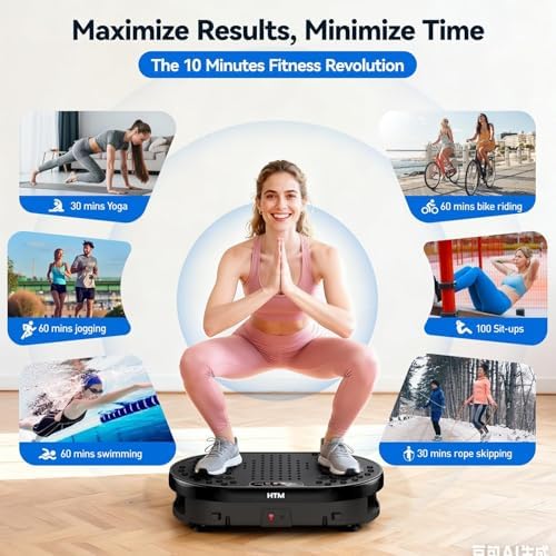 HTM Vibration Plate Exercise Machine, 9 Modes & 120 Speeds, Body Shake Plate with Resistance Bands Slot & Remote Control, Shake Board for Weight Loss Fat Burner Home Fitness Workout
