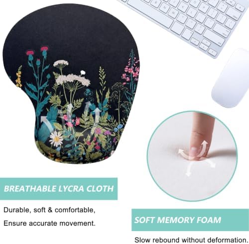 Mouse Pad with Wrist Support, Ergonomic Mouse Pads with Memory Foam Wrist Rest, Easy Typing Pain Relief, Comfortable Home Office Computer Wrist Support Pads for Working Studying Gaming, Flowers Grass