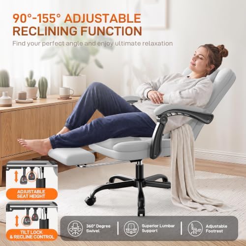 Ergonomic Office Chair with Foot Rest, 300 lbs Executive Leather Desk Chair