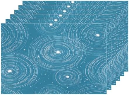 Shrahala Concentric Ripples Placemats, Blue with White Circles Stars Table Mat Linen Burlap Washable Double-Deck Heat Insulation for Dining/Kitchen Table Set of 6 (12 X 18 Inch)
