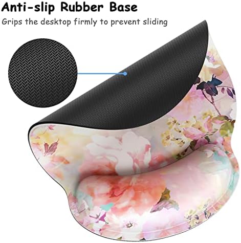 Ergonomic Mouse Pad with Wrist Support, Floral Memory Foam Wrist Rest Mouse Pads, Cute Computer Laptop Office Accessories Decor, Pain Relief Mousepad for Gaming Work Women Girls, Pink Flowers
