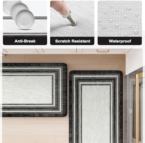 KIMODE Anti Fatigue Kitchen Mat for Floor,Black White Kitchen Rugs Set of 2