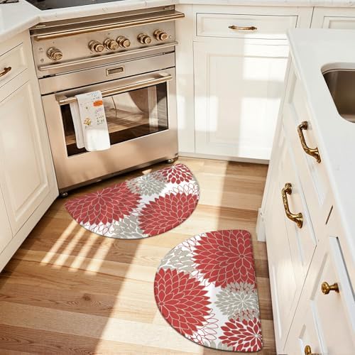 KIMODE Half Circle Kitchen Mats for Floor Cushioned Anti Fatigue 2PCS Semi