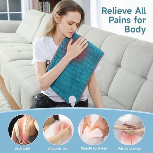 Heating Pad for Back Neck Shoudler Period Cramps Pain Relief，Portable Heating Pad Christmas Mother's Gifts for Women, Men, Mom, Wife, 6 Heat Levels & 4 Timer (Cyan)