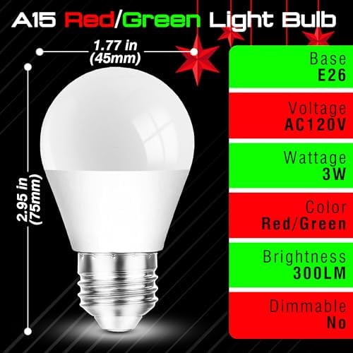 Red Green Light Bulbs 25w-40w Equivalent, Christmas Light Bulb(1Red+1Green)