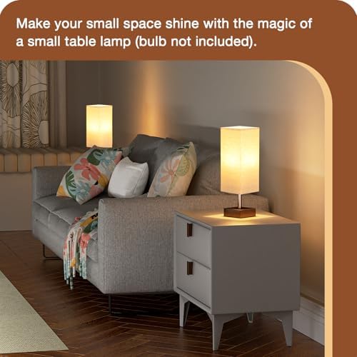 aooshine Browm Small Bedside Lamp for Bedroom - Square Beige Fabric Shade