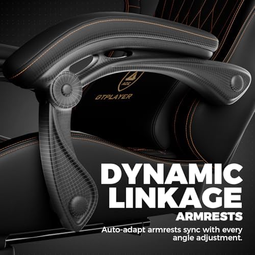 GTPLAYER ACE-PRO Music Gaming Chairs – Built-in Speakers, App Support & Bluetooth Control, Computer Game Chairs with Footrest for Adults, Ergonomic, Reclining, Linkage Armrest, Black & Orange Stitch