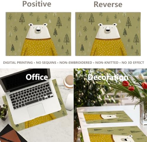 White Bear Yellow Sweater Linen Placemats, in Tree Background Table Mats for Table Washable Heat Insulation Thick Dining Mat, Indoor/Outdoor 12X18 in 4 Pcs