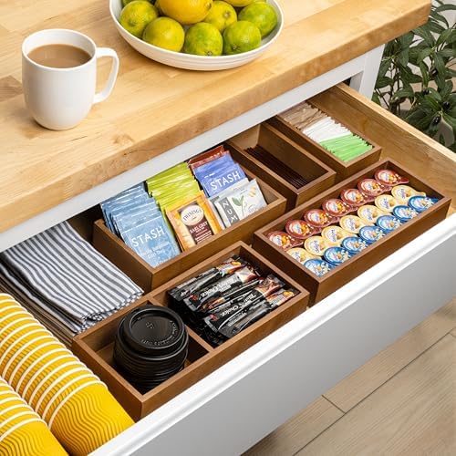 happimess Eldora 5-Piece Handcrafted Bamboo Drawer Organizers, Brown