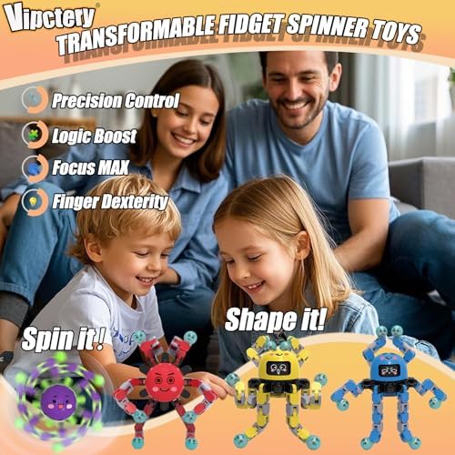 4Pcs Transformable Fidget Spinners for Kids Sensory Fidget Toys Teens Quiet Airplane Road Trip Travel Activities Essential Autism ADHD Easter Basket Stuffers Gifts for Boys Girls Toddlers B