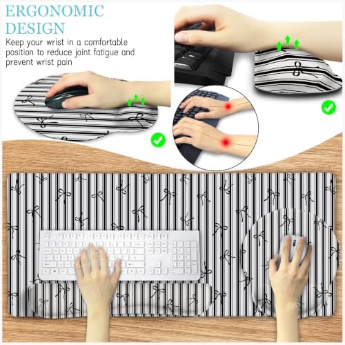 LIMKRIAN Black Striped Ergonomic Large Desk Mat Set with Wrist Rest
