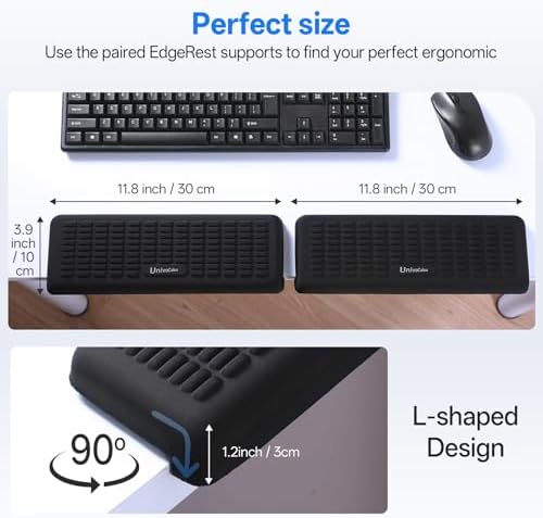 UnivoColors PostureUp L-Shaped Desk Wrist Rest Elbow, Non-Slip, Separate Design, Memory Foam Desk Edge Support, Ergonomic Design for Long-Hour Work (11.8 * 3.9 inch 2-Piece Set of Navy)