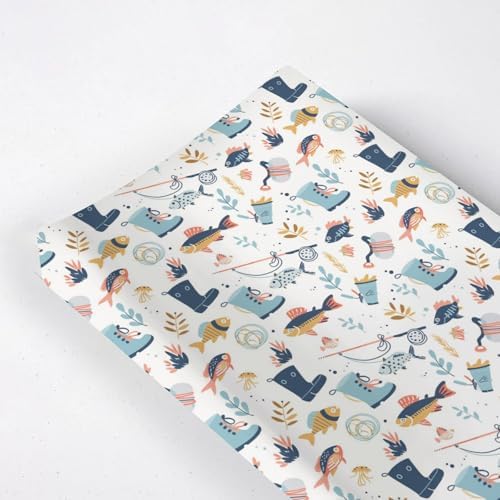 Cartoon Summer Fishing Fishes Leaves Pattern Baby Changing Pad Cover, Unisex Fishing Nursery Diaper Changing Table Pad Mat Sheet for Boys Girls-16x32