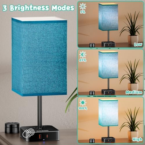 Bedroom Nightstand Lamp with Charger, Touch Table Lamps with Remote Control