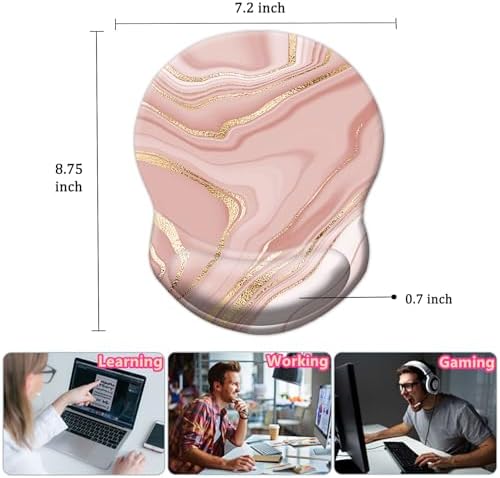 Ergonomic Mouse Pad with Support, Pain Relief Wrist Rest, Non-Slip PU Base for Home Office Working, Studying, Gaming (Pink Marble)