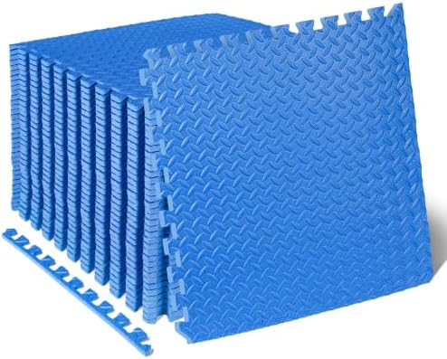 ProsourceFit Exercise Puzzle Mat ½-inch, EVA Interlocking Foam Floor Tiles for Home Gym, Workout Equipment, Kids Play Areas, Blue, 144 SQ FT - 36 Tiles