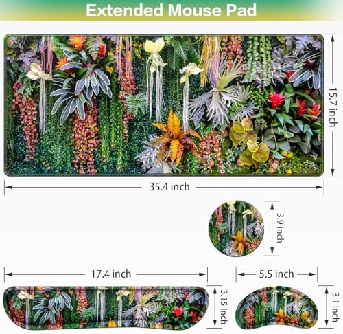 Desk Mat Floral, Large Gaming Mouse Pad with Wrist Rest 4in1 XXL